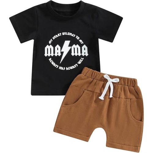 Engofs Toddler Baby Boy Summer Clothes Short Sleeve T-Shirt Tops Shorts Set 2Pcs Casual Outfit