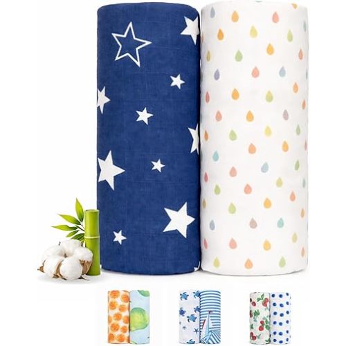 Bamboo Muslin Swaddle Blankets for Newborn – 70% Bamboo 30% Cotton, Oversized 47x47 Lightweight Breathable Baby Receiving Blankets, 2 Pack – Nordic Dream Neutral Nursery Gift