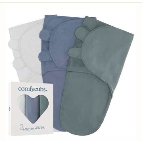 Easy Swaddle Blankets in Stone, Nomadic Blue, Azul, Pack of 3 – Comfy Cubs