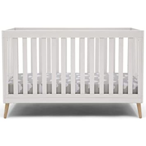 Delta Children Essex 4-in-1 Convertible Baby Crib, Bianca White with Natural Legs