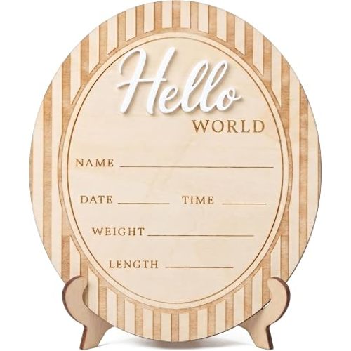 Hello World Baby Announcement Plaque, Wooden Newborn Sign, Hospital Photo Prop, Birth Announcement Decor, Nursery Room Decoration (D36)