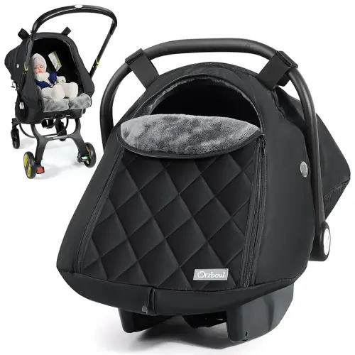 Orzbow Baby Car Seat Cover, Winter Carseat Cover with Zipper Access, Rain, Snow and Wind Proof, Side Breathable, Compatible with Doona Car Seats and Strollers, Newborn Essentials Carrier Canopy, Black