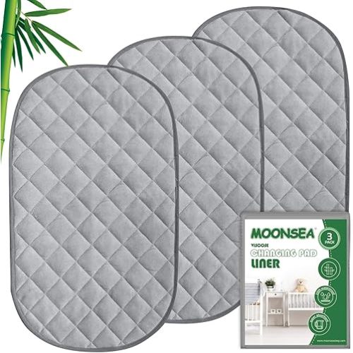 Diaper Changing Pad Liner Non-Slip, Waterproof Terry Mat Changing Pad Cover Liner, Quilted Absorbent Bassinet Liners Washable, 3 Pack 13"x 26" Reusable Portable Changing Table Pad Grey