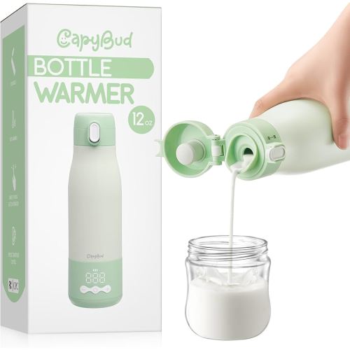 Portable Bottle Warmer for Travel, 3Min Fast Heating Bottle Warmer for Breastmilk & Water, 12 Oz Milk Warmer with Precise Temp Control and 9000mAh Long-Lasting Battery for Travel, Car, Outdoor