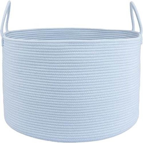 XUANGUO 66L Large Blanket Basket, Round Cotton Rope Basket, Blue