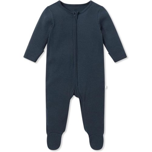 MORI Baby Ribbed Clever Pajamas with Two-Way Zips & Scratch Mitts – Footed Nightwear – Viscose from Bamboo & Cotton
