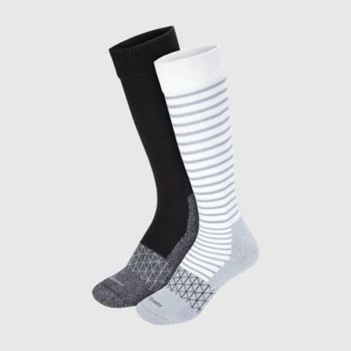 Hanes Women's Absolute Wellness 2pk Over-the-Calf Socks, Mild Graduated Compression - Gray/Black 5-9: Cotton Blend, Cushioned Sole, Seamless Toe