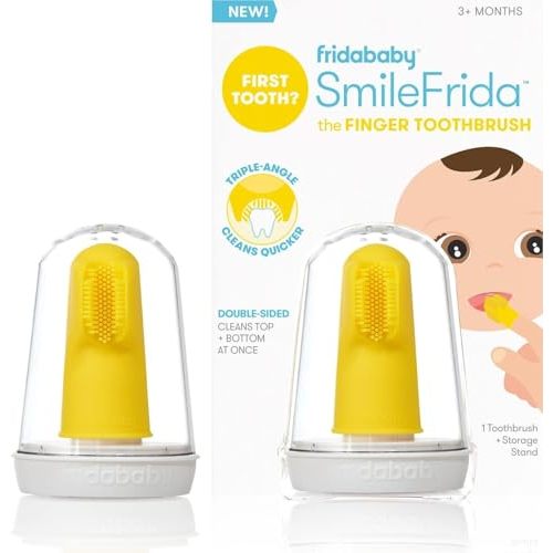 Frida Baby First Finger Toothbrush with Storage Case, Quick Clean, 1pk | Designed for Babies 3 Months and Up, Gentle Silicone Bristles, Includes Case, Glide and Guide, Safe Smile