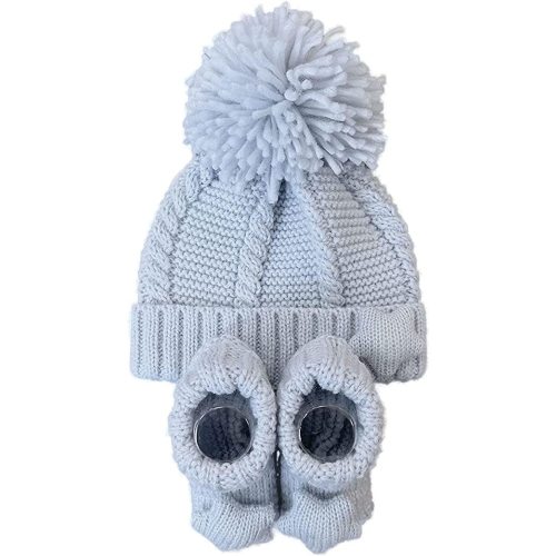 first steps Knitted Baby Hat and Booties Set, Warm Infant Pom Cap & Socks, Winter Outfit Accessories, Newborn to 6 Months