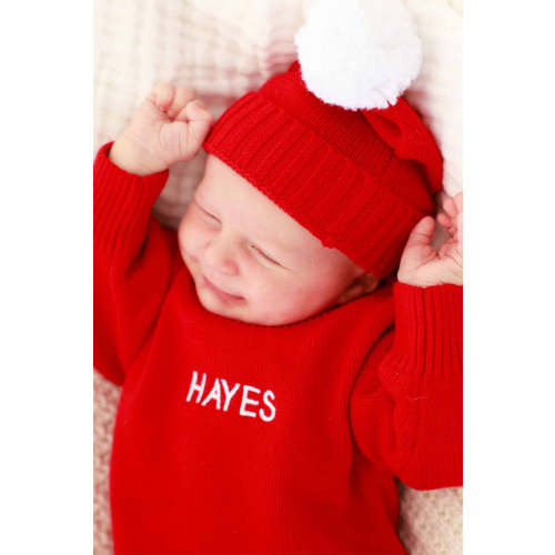 Baby Knit Pom Pom Beanie | Red