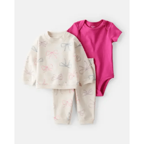Baby 3-Piece Bow Print Little Pullover Set - Pink/Ivory | Carter's