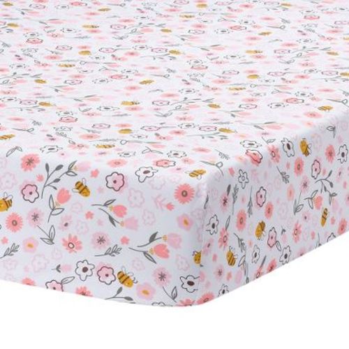 Lambs & Ivy Little Garden 100% Cotton Pink Floral Fitted Crib/Toddler Sheet