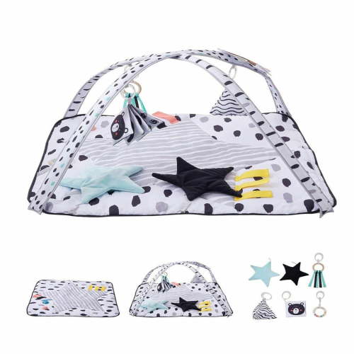 Choco Moon Baby Play Gym Mat Tummy Time Activity Mat with 6 Sensory Toys, 34.4" x 34.4", Interactive Baby Mat for Crawling & Learning