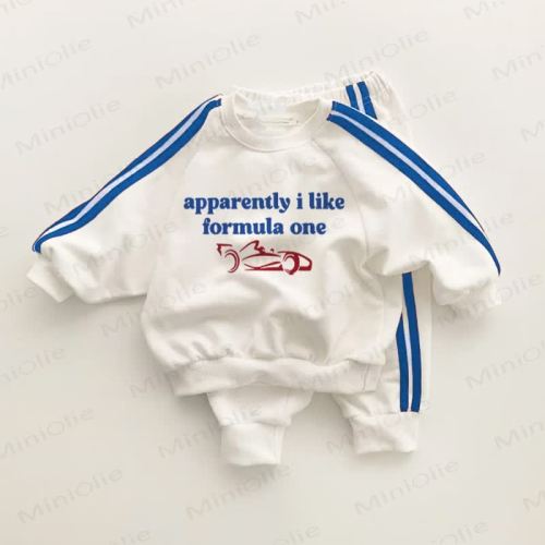 APPARENTLY I LIKE FORMULA ONE Baby Toddler Blue Striped 2-piece Set