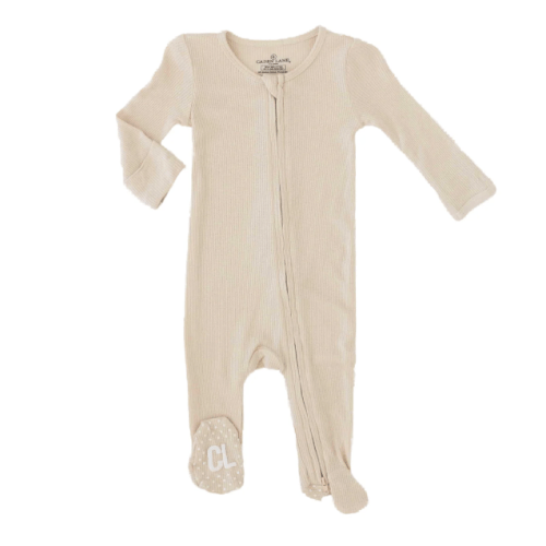Caden Lane Oatmeal Bamboo Waffle Zipper Footie, Size: Newborn (6-12lbs)