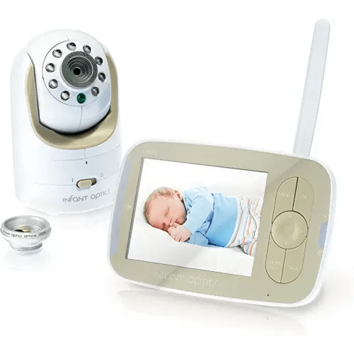 Infant Optics DXR-8 480p Video Baby Monitor, Non-WiFi Hack-Proof FHSS Connection, Interchangeable Lenses, Pan Tilt Zoom, LED Sound Bar, Night Vision, and Two-way Talk, low battery