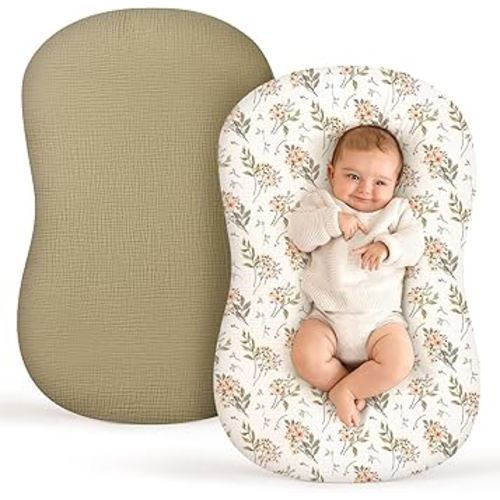 Termichy Baby Lounger Cover Muslin: Soft Cotton Slipcover for Snuggle Me Lounger - Removable & Machine Washable for Daily Use - Zipper-Free & Skin-Friendly for Newborn Girls and Boys