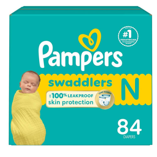 Pampers Baby Diapers - Swaddlers - Size 0, 84 Count, Ultra Absorbent Disposable Newborn Diaper
