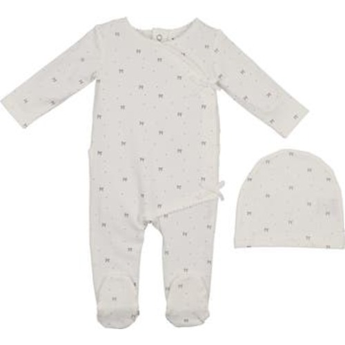 Bow Wrap Cotton Blend Footie & Beanie Set, Newborn