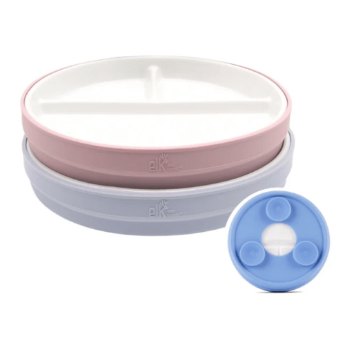 6.7"/16cm Porcelain White Divided Plates with Silicone Suction Sleeves