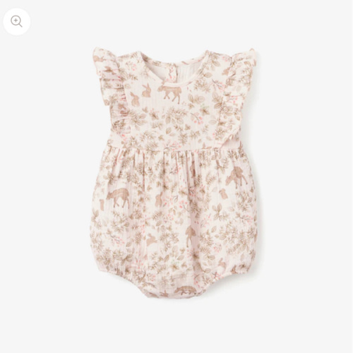 Woodland Print Organic Muslin Bubble Baby Romper – Elegant Baby