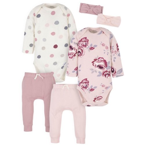Modern Moments by Gerber Newborn Baby Girl Long Sleeve Bodysuit & Pant Outfit Sets, 6-Piece (Newborn-12 Months) - Modern Moments by Gerber Newborn Baby Girl Long Sleeve Bodysuit & Pant Outfit Sets, 6-Piece (Newborn-12 Months)