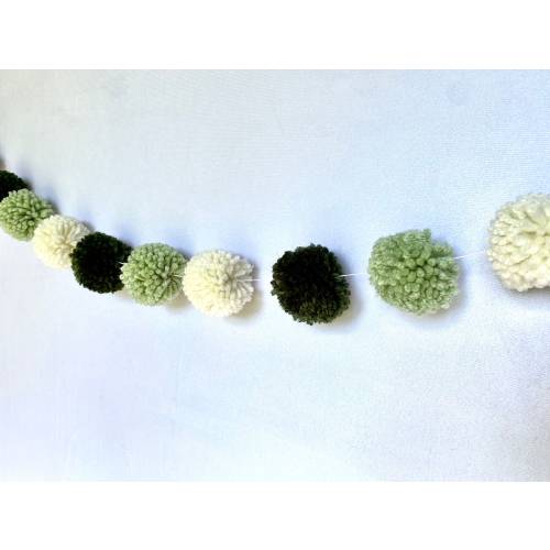 Sage Green Pompom Garland, Baby Boy Nursery Wall Hanging, Woodland Nursery Wall Decor, Over the Crib Decor, Jungle Nursery Decor, Yarn Decor