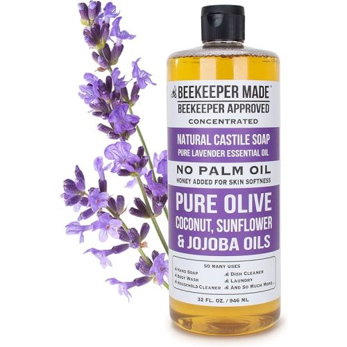 Beekeeper Made Natural Castile Soap, 32 fl oz | No Palm Oil, 8 Ingredients, Pure Olive, Coconut, & Sunflower Oils, GMO Free, For Sensitive Skin, Made in the USA (Lavender)
