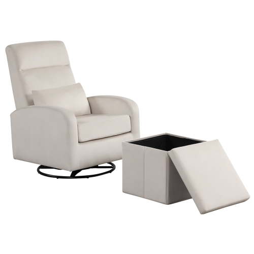 Angel Line Sonia Upholstered Swivel Glider w/ Storage Ottoman, Cream