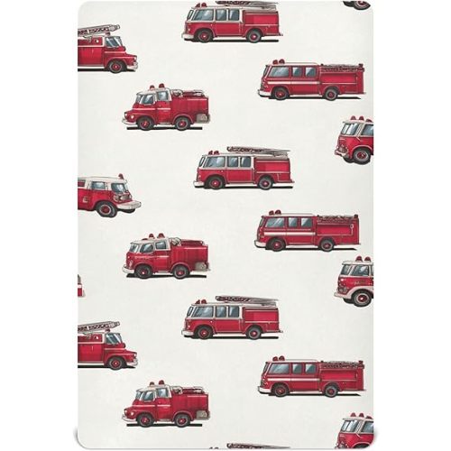 Fire Trucks Vintage Crib Sheets Soft Breathable Fitted Baby Crib Sheets Mattress Cover for Girls Boys, 52" x 28" x 9"