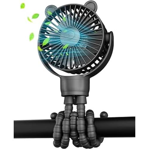 Portable Mini Stroller Fan, Battery Operated Small Clip on Fan, Detachable Flexible Tripod Baby Fan with 3 Speed, Rechargeable Personal Fan for Car Seat Crib Treadmill Travel