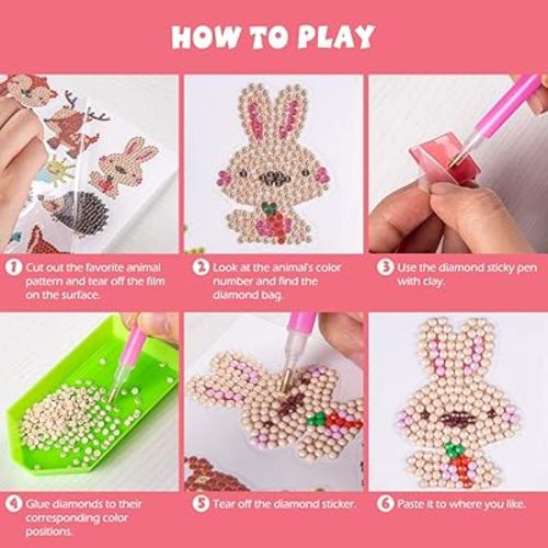 Labeol Diamond Art Kits for Kids Boys and Girls Ages 6-8-10-12 Easy to DIY Creative Diamond Art Sticker Craft by Numbers Kits for Kids and Adult Beginners (Animal)