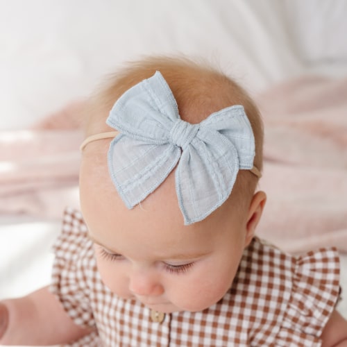 Seafoam Stitched Gauze Bow for girls, Summer Bow – Little Poppy Co.