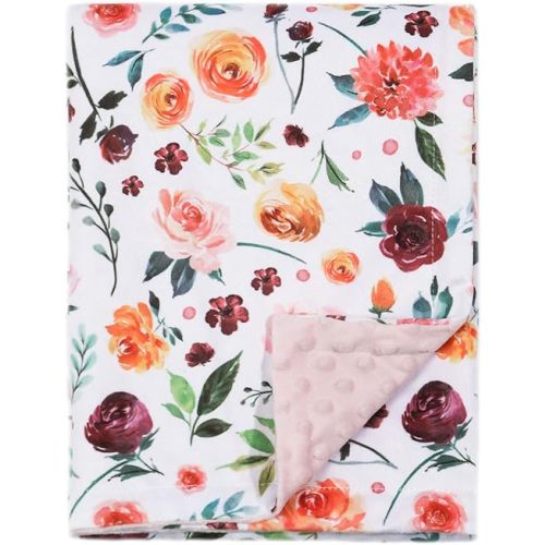BORITAR Baby Blanket Super Soft Double Layer Minky with Dotted Backing, Receiving Blanket with Elegant Floral Multicolor Printed Blanket 50 x 60 Inch(125x150cm)