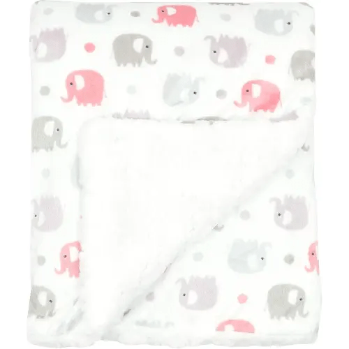 EVERYDAY KIDS Large Ultra Soft Gray and Pink Elephant Minky Baby Blanket for Girls Mink and Sherpa Toddler and Baby Girl Blanket Measures 30 x 40”; Trendy Animal Elephant Baby Nursery Decor
