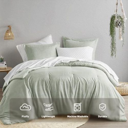 7Pcs Bed in a Bag Solid Comforter Set, Modern Chic Style Boho Soft Bedding for All Seasons, Lightweight Breathable Premium Bed Set with Pillow Cases