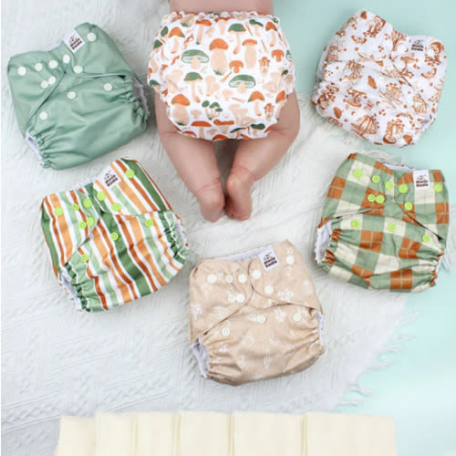 POCKET DIAPER 3.0 WITH INSERTS - 6 PACK(Mushrooms)
