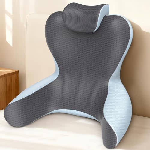 22" XL Reading Pillow Sitting in Bed,Back Support & Armrests(Grey & Blue) | OEKO-TEX,Back Rest & Lumbar Support Pillows, Bed Rest Chair Cushion,Reclining,Gaming,Work,Resting,Watching TV
