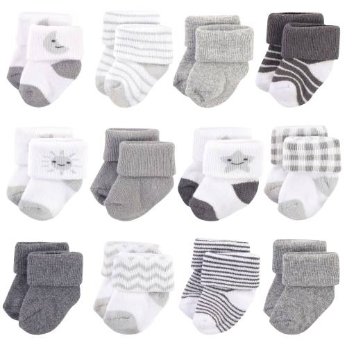 Hudson Baby Infant Unisex Cotton Rich Newborn and Terry Socks, Moon, 0-3 Months - Moon