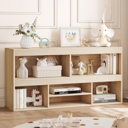 6‑Cube Wooden Kids Toy Storage Organizer Freestanding Bookcase Playhouse Shelving Cabinet for Playroom Classroom Nursery Kids Room - Natural