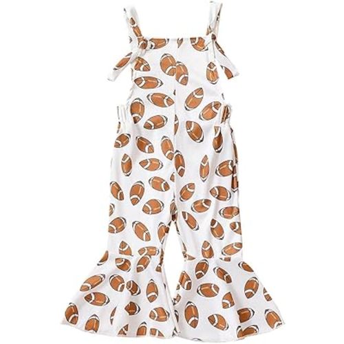ROLZMOR Kids Toddler Baby Girl Game Day Outfits Sleeveless Jumpsuit Football Overall Romper Bell Bottoms Suspender Pants