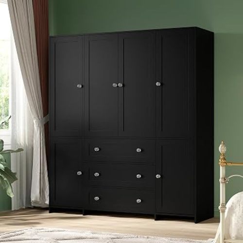 VOWNER 71" Armoire Wardrobe Closet with Drawers and Mirror, 6 Doors