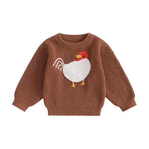 Toddler Baby Girl Boy Knit Sweater Rooster Embroidery Western Country Sweatshirt Oversized Tops Fall Winter Clothes