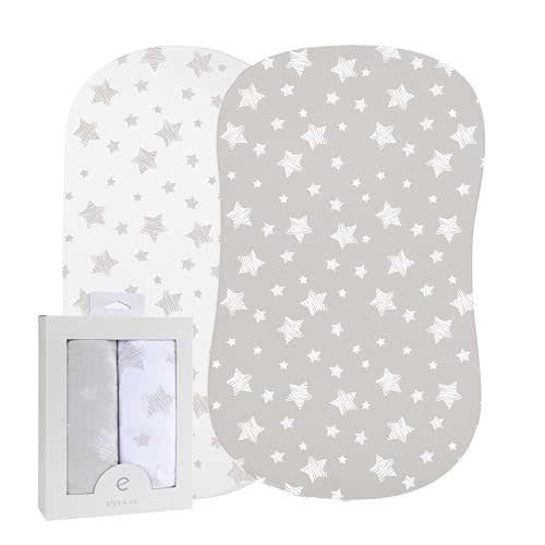 Ely's & Co. Bassinet Sheet Set 2 Pack 100% Jersey Cotton for Baby Girl and Baby Boy - Tan Drawn Star Design