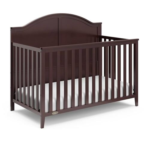 Graco Wilfred 5-in-1 Convertible Crib (Espresso) – GREENGUARD Gold Certified, Converts to Toddler Bed and Full-Size Bed, Fits Standard Full-Size Crib Mattress, Adjustable Mattress Support Base