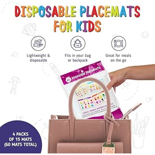 Amazon.com : Merka Disposable Placemats for Baby and Toddlers 12" x 18", 20 Pack Stick-on Kids Placemats for Dining Table, Restaurants - Includes Shapes, Numbers, Letters, & Colors : Baby