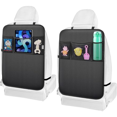 Kick Mats Back Seat Protector, 2Pack Waterproof Oxford Seat Back Protector, Car Seat Back Protector for Kids, Back of Seat Protector for Kids Feet Car Seat (3 Pockets-2pcs) - 3 Pockets 2pcs