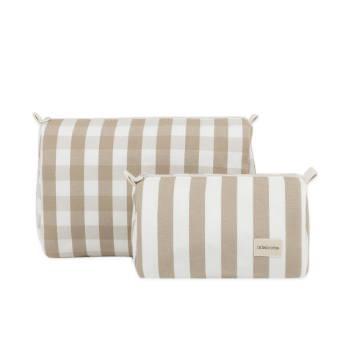 Mini Coton Toiletry Bag Set Oak + White