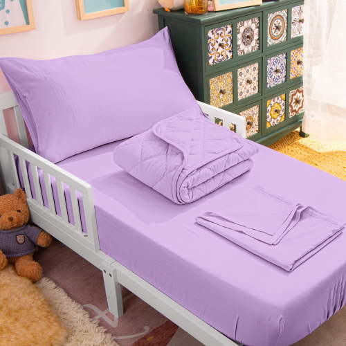 Ntbay 4 Piece Microfiber Toddler Bedding Set, Ultra Soft and Breathable Crib Sheet Set, Includes Quilted Comforter, Fitted Sheet, Flat Top Sheet and Envelope Pillowcase, Light Purple