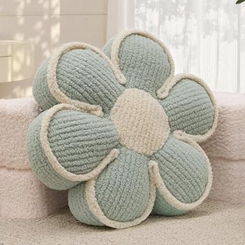 Sage Green Decorative Throw Pillows Flower Daisy Shaped Pillow 16" Soft Floor Cushion for Couch Bed Chair Girls Room Bedroom Decor Aesthetic (1, Sage Green, 16 Inch)